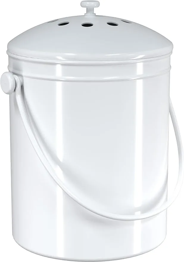 Utopia Kitchen Compost Bin for Kitchen Countertop - 1 Gallon Compost Bucket for Kitchen with Lid - Includes 1 Spare Charcoal Filter (White)