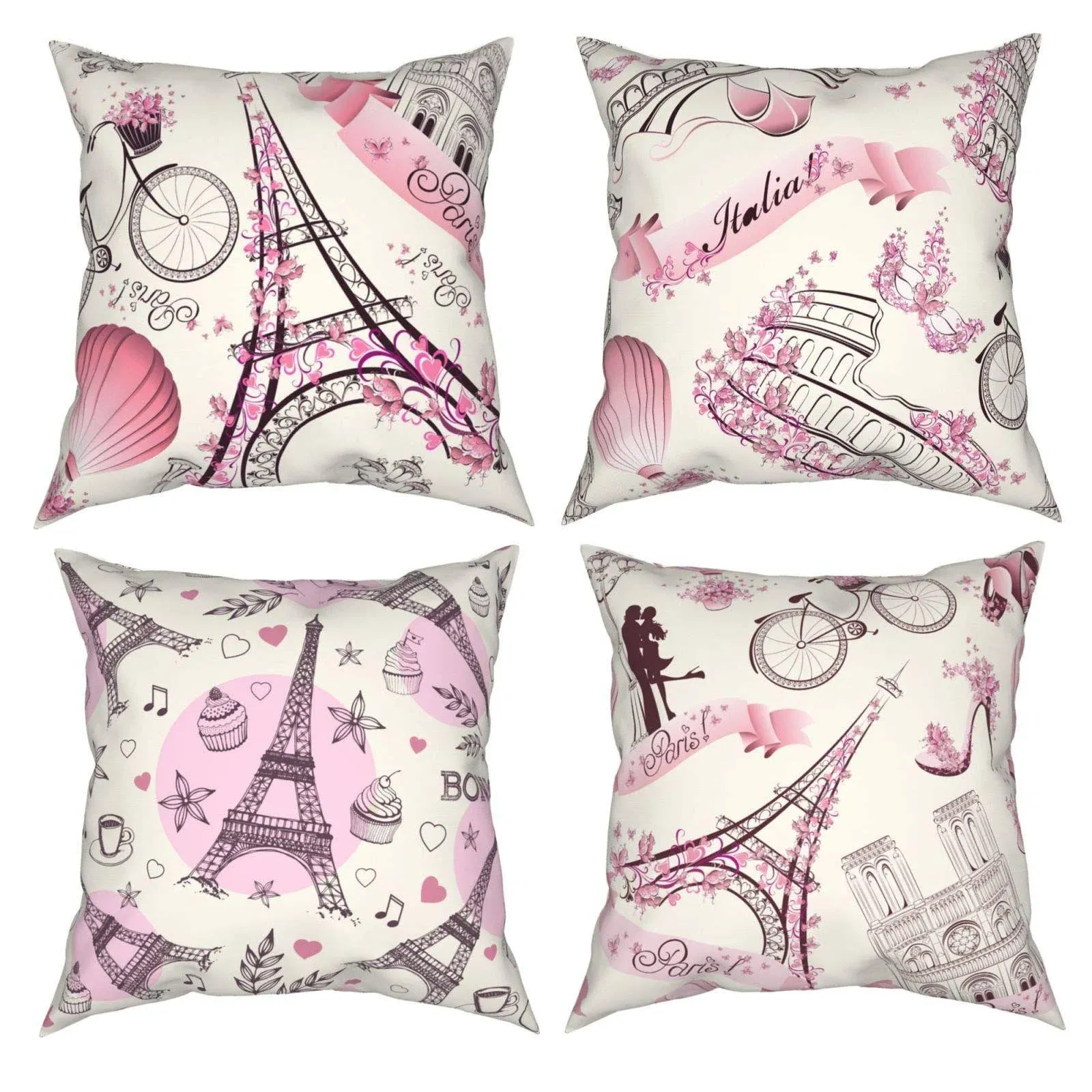 Eiffel Tower Throw Pillow Cover Set Of 4 Decorative Summer Pillowcase Romantic T