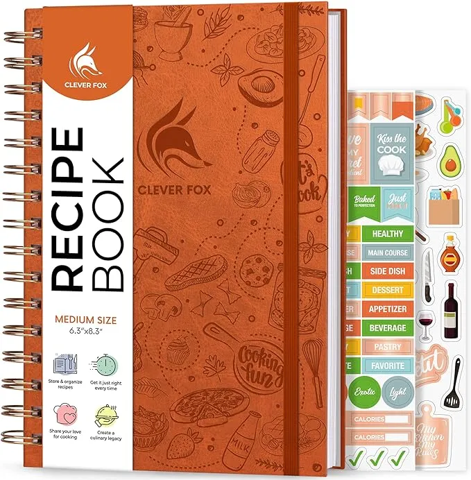 Clever Fox Recipe Book Spiral – Make Your Own Family Cookbook – Blank Recipe Notebook Organizer – Empty Cooking Journal to Write In Recipes – Medium Size, 6.3”x8.3”, Hardcover (Amber Yellow)