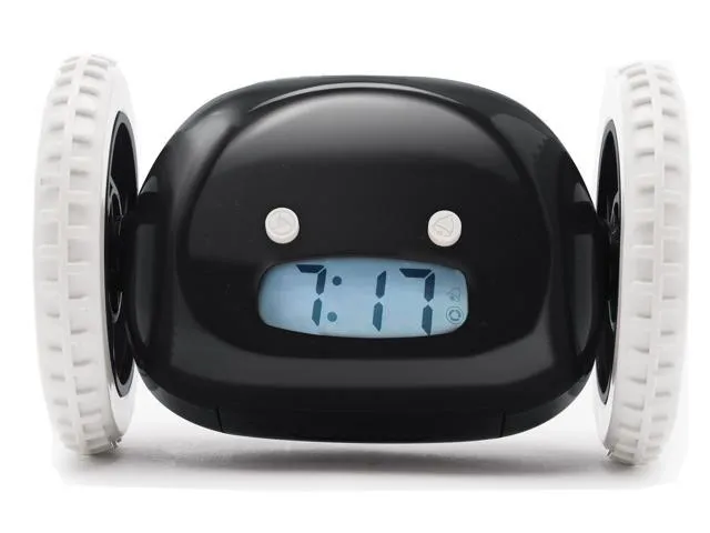 Clocky Alarm Clock on Wheels - Black - (Extra Loud for Heavy Sleeper) Jumps, Runs & Rolls Away