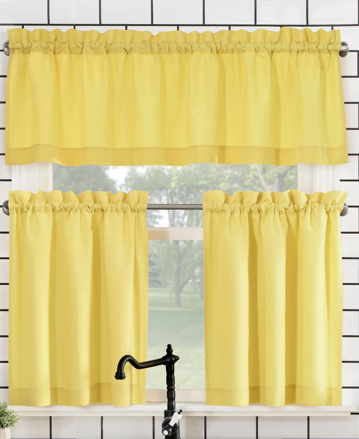 Martine Microfiber Semi-Sheer Rod Pocket Kitchen Curtain Valance and Tiers Set