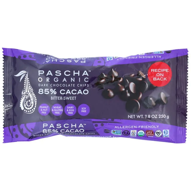 Pascha - 85% Cacao Organic Bitter-Sweet Dark Chocolate Chips, 8.8oz