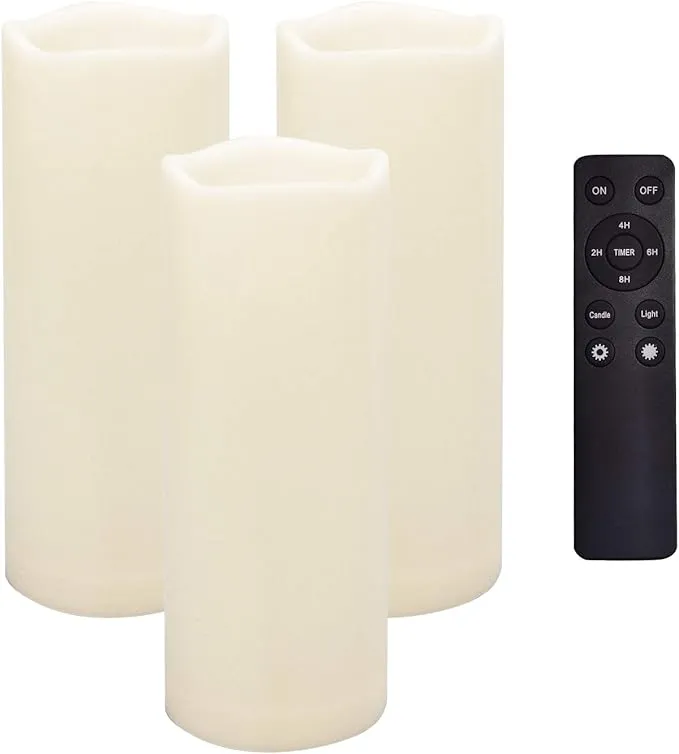 Waterproof Outdoor Battery Operated Flameless Candles Remote Timer White Tall Pl