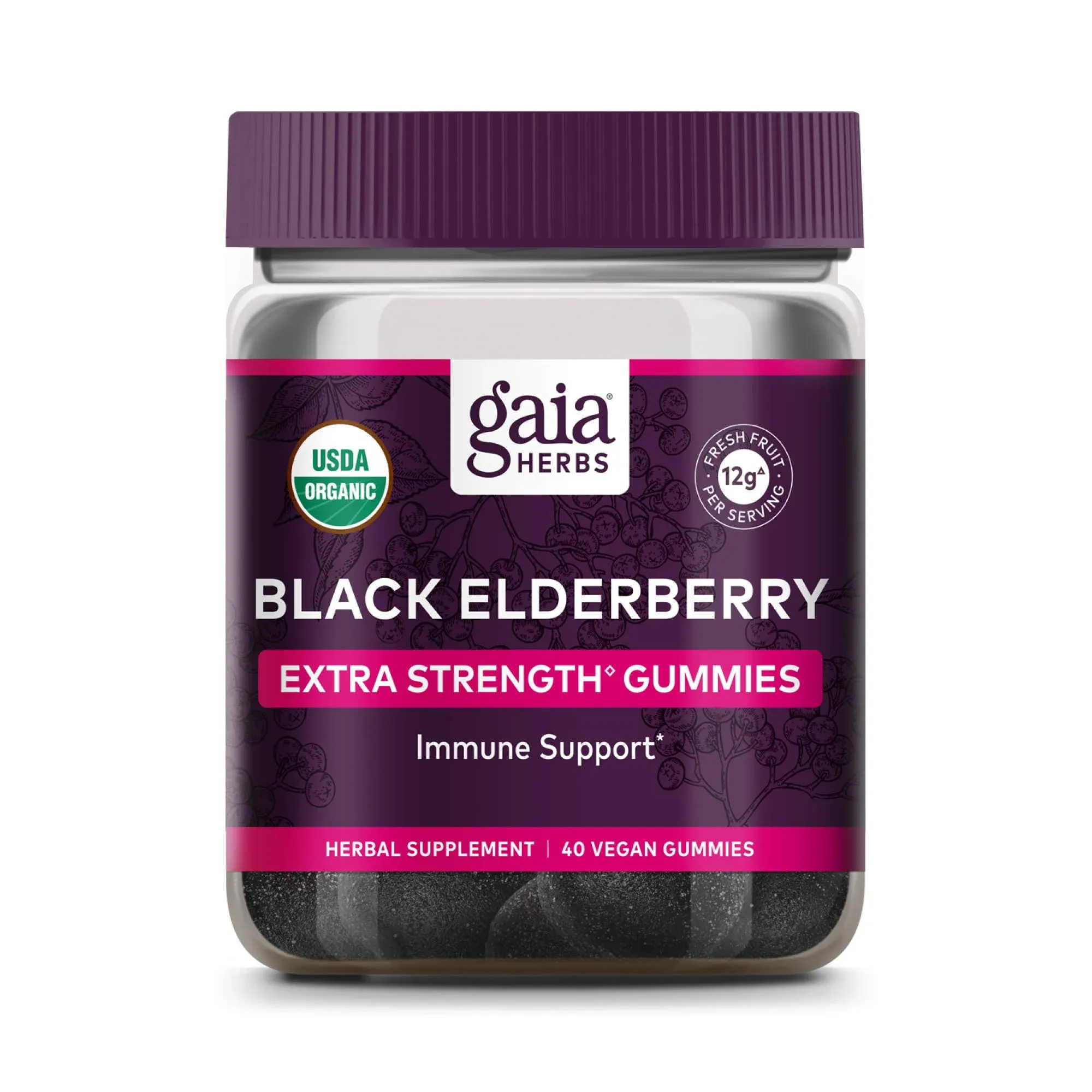 Gaia Herbs Black Elderberry, Extra Strength, Vegan Gummies - 40 gummies