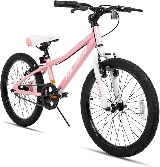 Hiland 20 inch Kids Mountain Bike for Boys Girls Single Speed Kids Bicycles with V Brake and Kickstand Pink