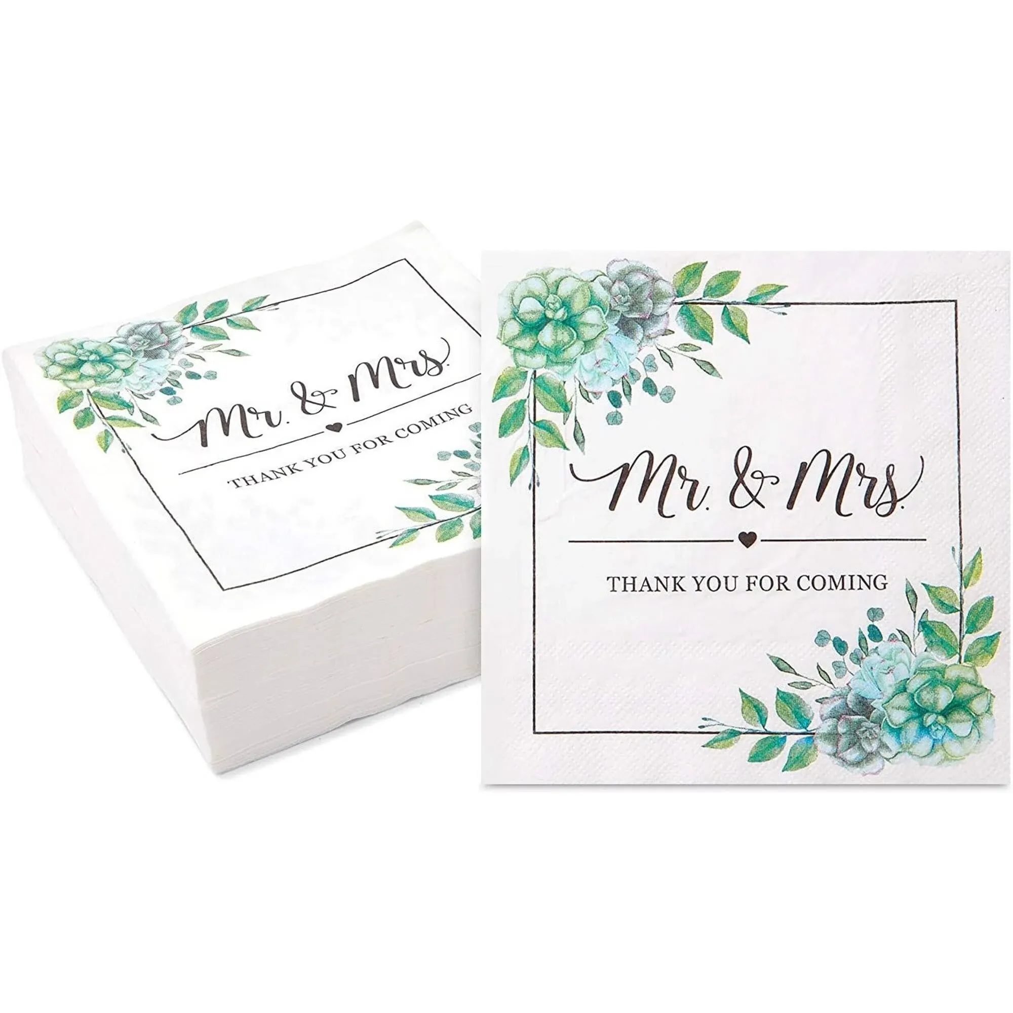 Mr. and Mrs. Paper Napkins for Wedding (6.5 In, 100 Pack)