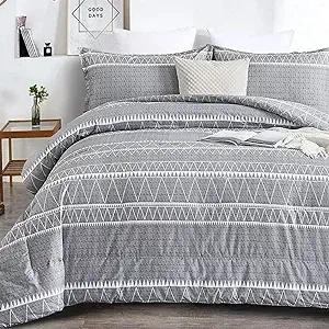 WONGS BEDDING Grey Comforter King, Soft Microfiber Reversible Grey Boho Down Alternative Comforter Set for King Bed- 3 Pieces (1 Solid Comforter + 2 Pillow Shams), Bedding Comforter Set 104" x 90"