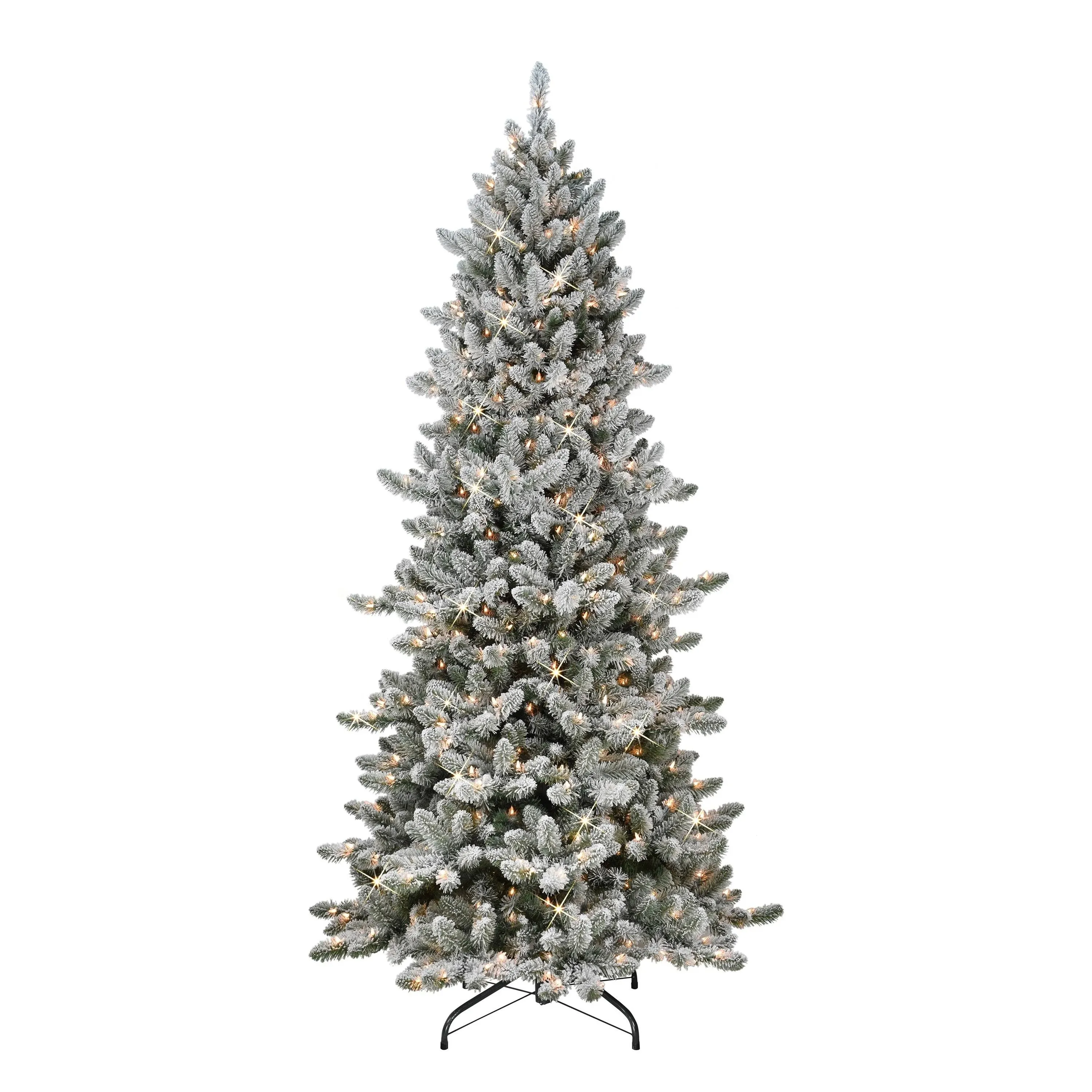 Puleo International Pre-Lit 7.5' Slim Flocked Royal Majestic Spruce Artificial ...