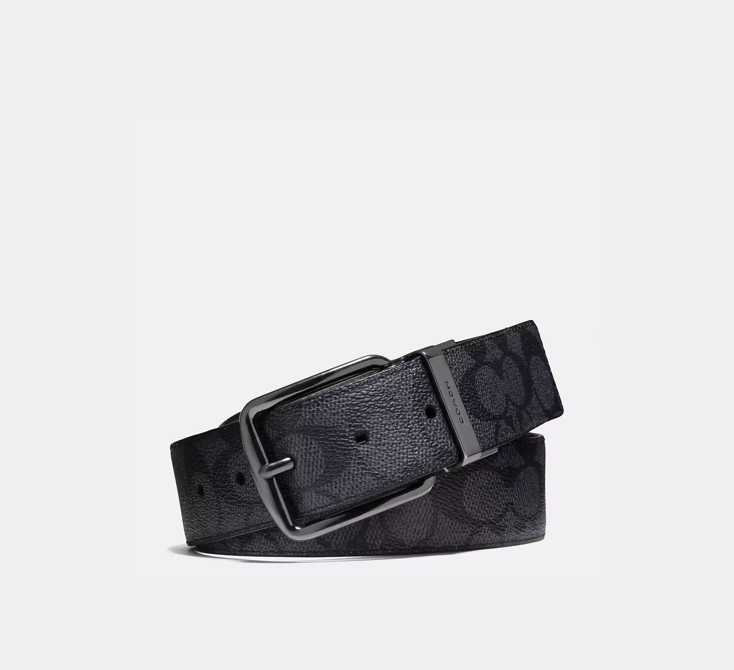 COACH Wide Harness Signature Reversible Belt (Charcoal/Black) Men's Belts