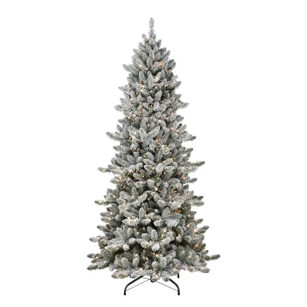 Puleo International 7.5 ft. Prelit Slim Flocked Royal Majestic Spruce Artificial Christmas Tree RMSSLF-75C4