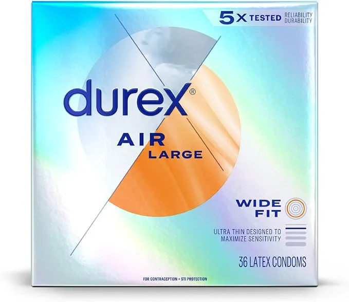 Durex Air Condoms, Extra Thin, Transparent Natural Rubber Latex Condoms for Men, Wide Fit, FSA & HSA Eligible, 36 Count