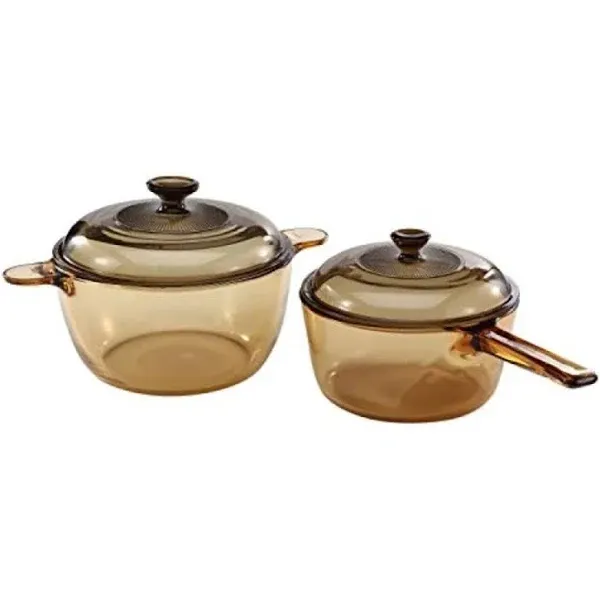 Visions 4-Piece 2.5qt Stewpot, 2.5qt Lid, 1.5qt Saucepan, 1.5qt Lid Glass Cookware Set