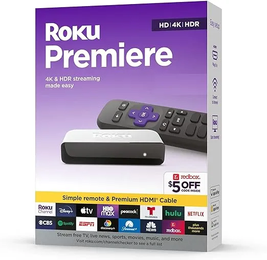 Roku 3920RW-SW Premiere, 4k/hdr Streaming Media Player, Wi-Fi Enabled, with Premium High Speed HDMI Cable and Simple Remote