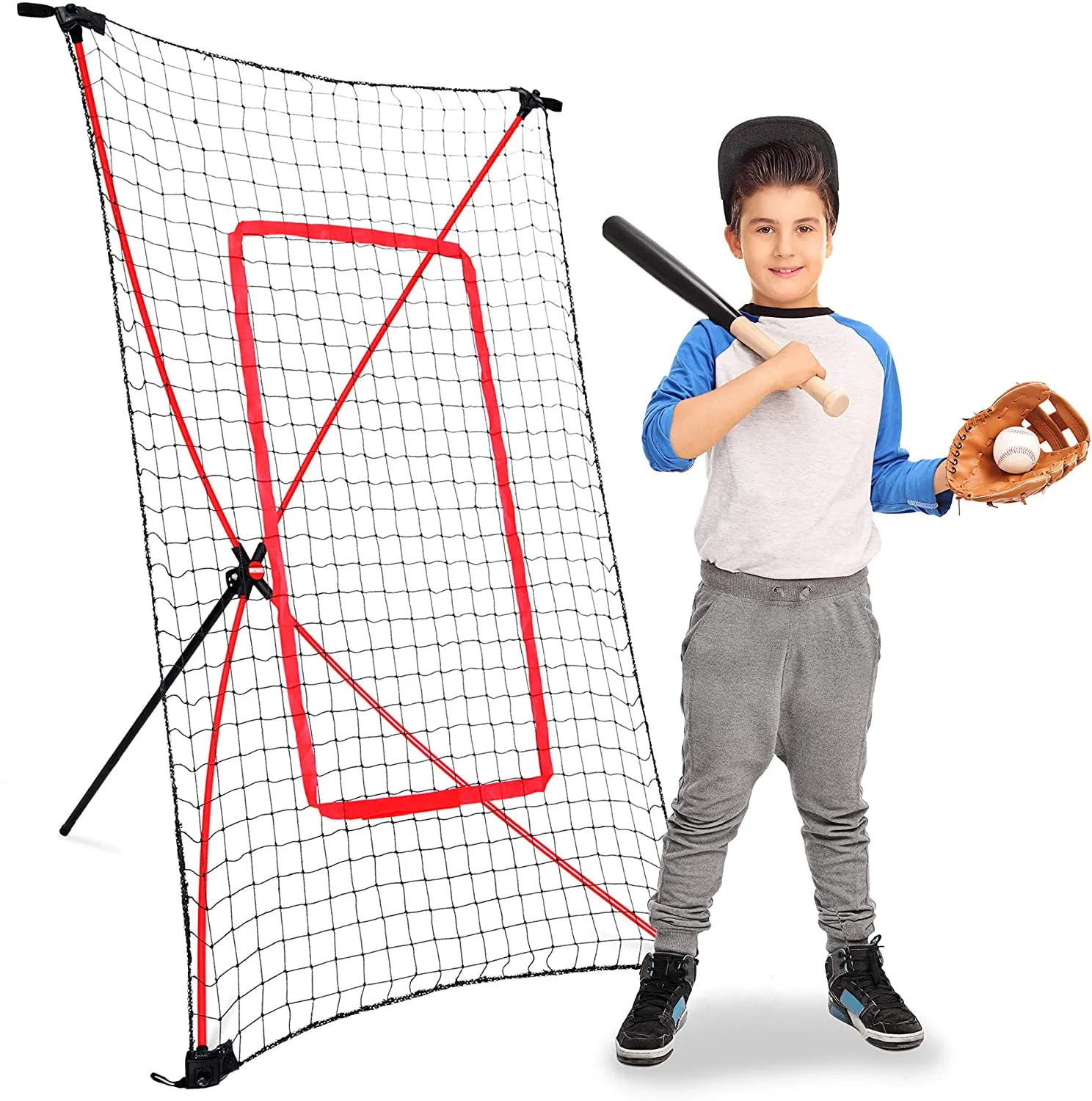 NET PLAYZ PitchBack Portable Baseball Rebound Net, 5ft x 3ft, Quick Set Up, Lightweight, Multi Angle Adjustment, Baseball Training Net, Suitable for Throwing, Pitching & Fielding, Black