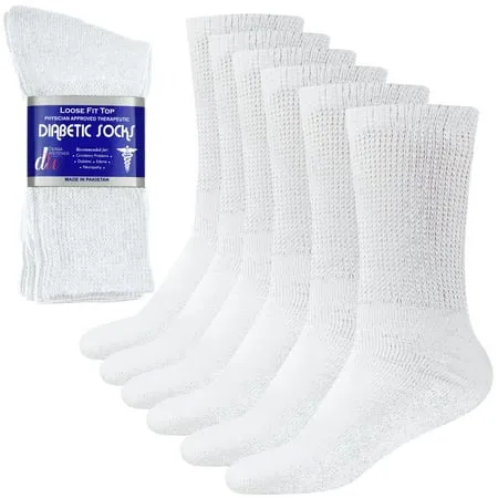 Debra Weitzner Diabetic Socks For Men and Women Loose Fit Non-Binding Cotton Crew Socks 6 Pairs