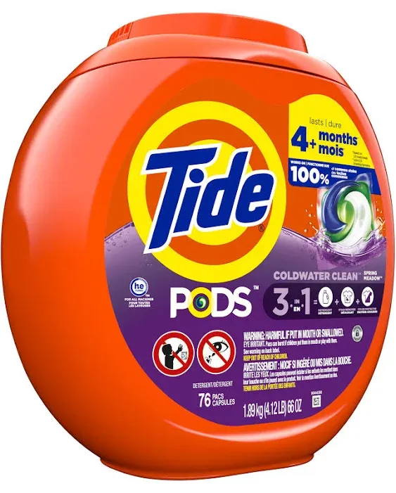 Tide PODS Liquid Laundry Detergent Soap Pacs HE Compatible 76 Count Powerful 3-in-1 Clean in one Step Spring Meadow Scent