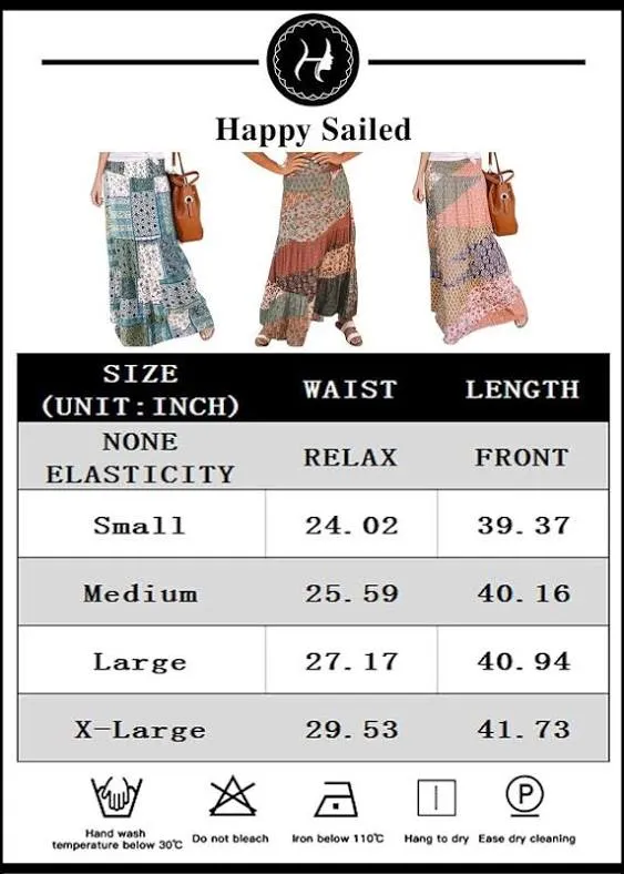 Happy Sailed Womens Floral Print Boho Maxi Skirt Elastic High Waist Pleated Ruffle Flowy Long Skirts S-XL