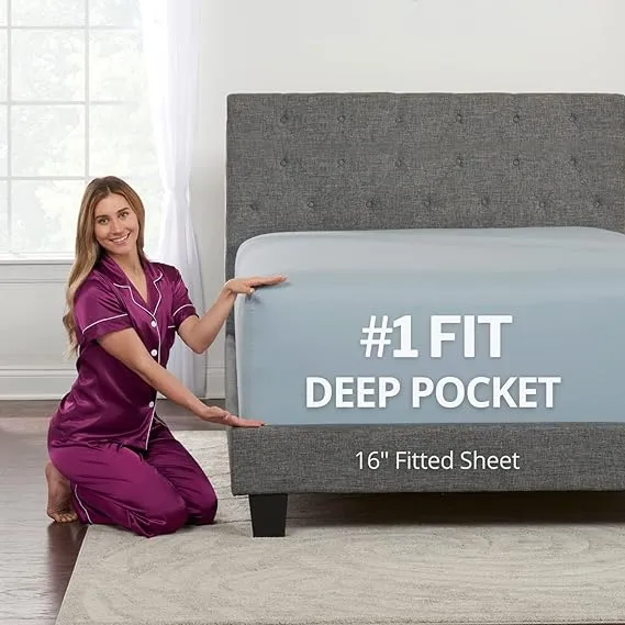 DeaLuxe White FittedSheet Only - Real 16 in Deep Pocket Fitted Sheet-Best Fit