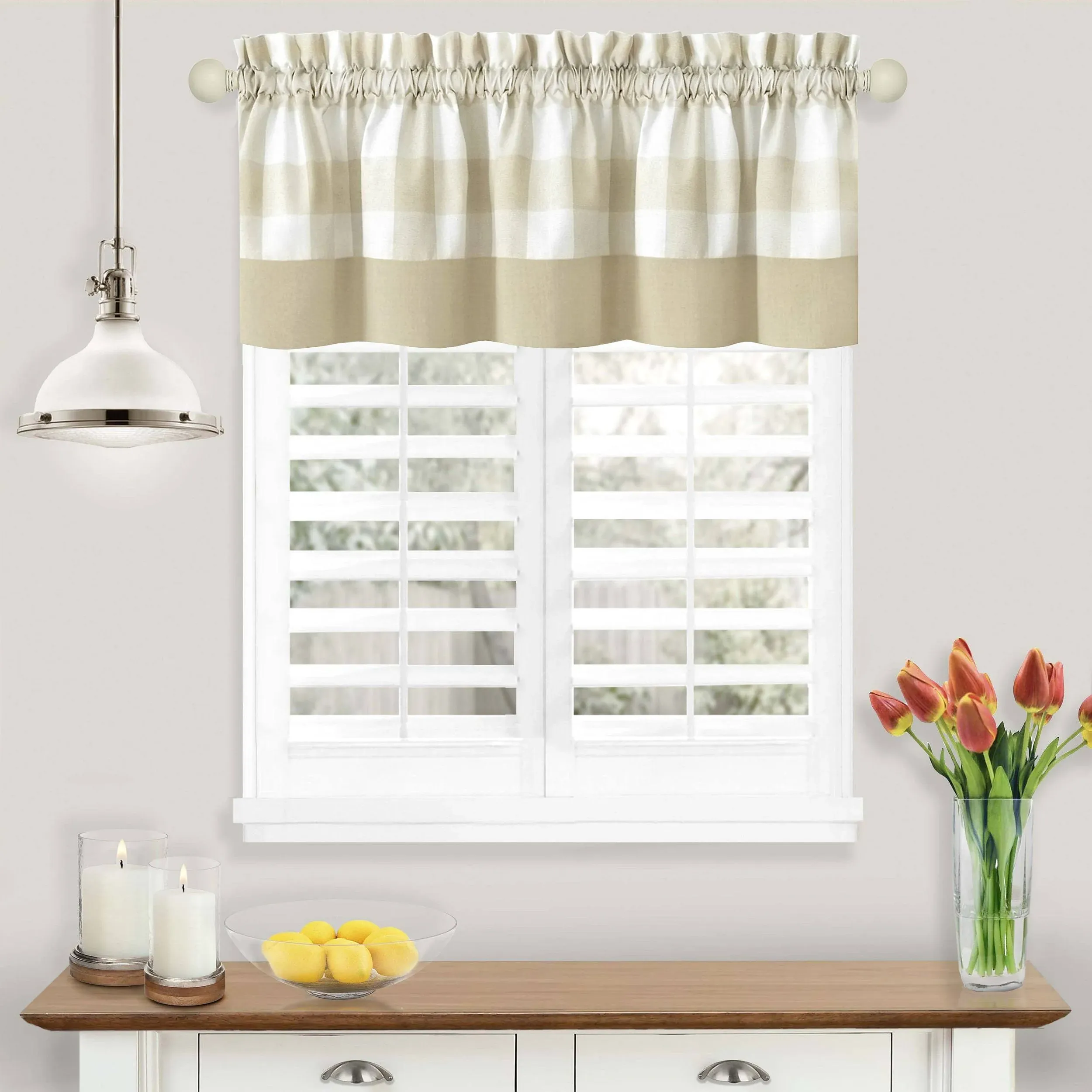 Achim Hunter 14-in Tan Polyester Rod Pocket Valance