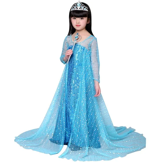 KAWELL Girls Princess Elsa Anna Costume Birthday Party Christmas Halloween Fancy Dress up,Little Girls 3T