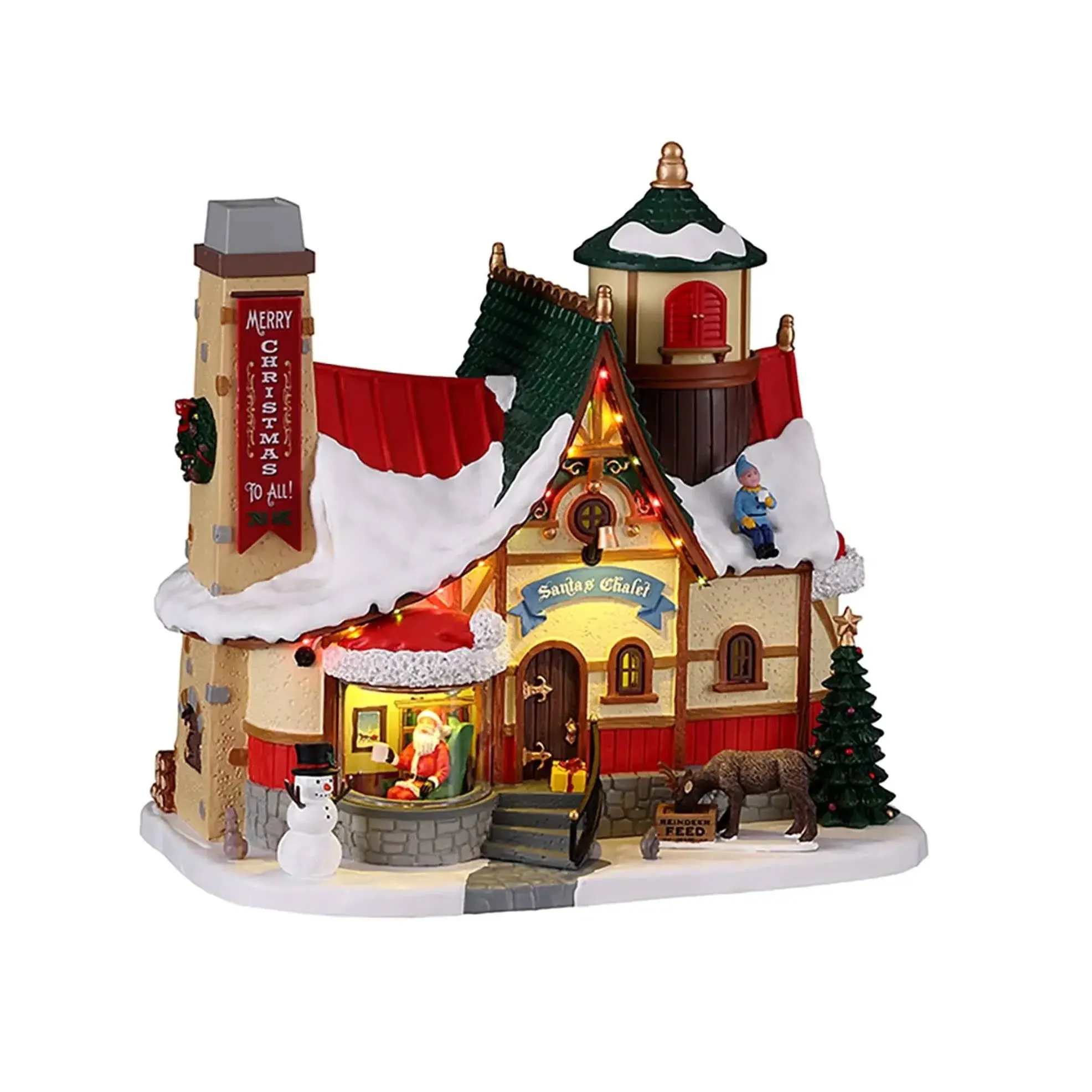 Lemax Christmas &#034;SANTA&#039;S CHALET&#034; House w/ Smoking Chimney &amp; Lights  #15742  NIB