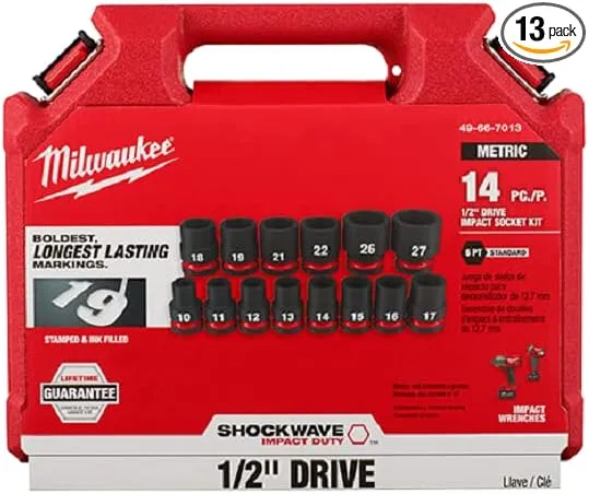 MILWAUKEE IMPACT SOCKET SET: 1/2 in Drive Size, 14 Pieces, 10 to 27 mm Socket Size Range