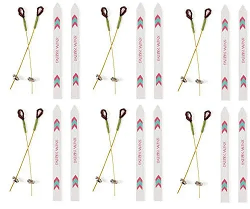 6 Sets of Miniature Snow Skis with Poles for Miniature Scenes, Favors