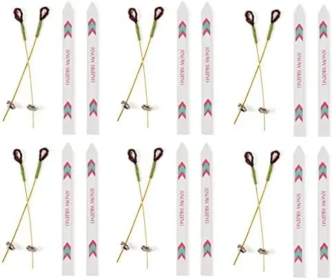 6 Sets of Miniature Snow Skis with Poles for Miniature Scenes, Favors