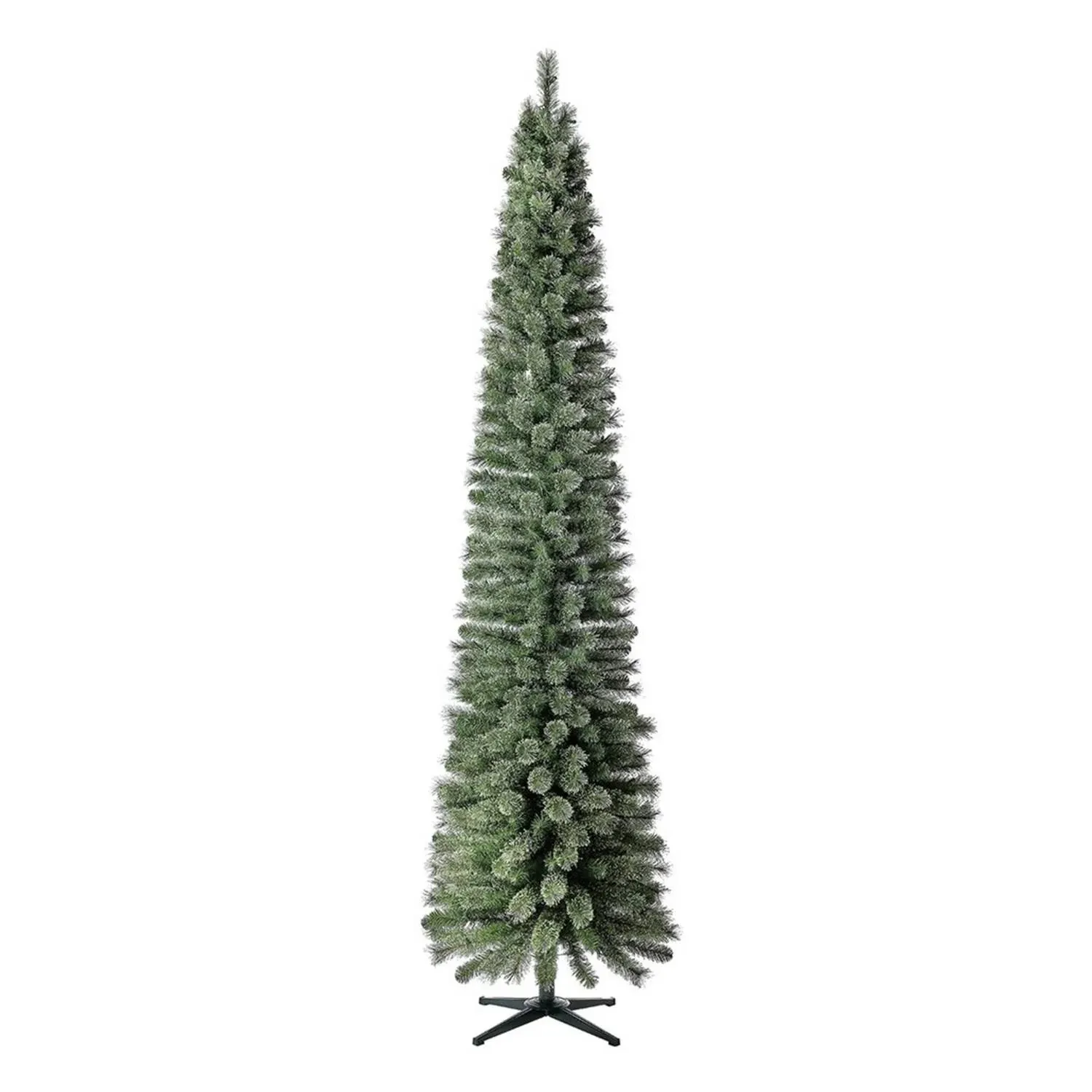 Home Heritage Stanley 9 Foot Skinny Pencil Pine Pre-Lit Artificial Christmas Tree Holiday Decor with 500 White Clear Lights and Stand, Green