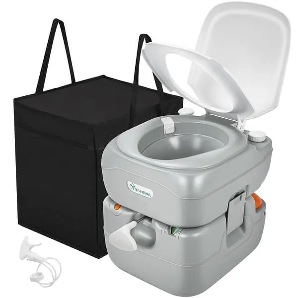 Portable Toilet Camping Porta Potty 5.8 Gallon with Carry Bag Hand Sprayer for RV Travel Boat and Trips - Grey