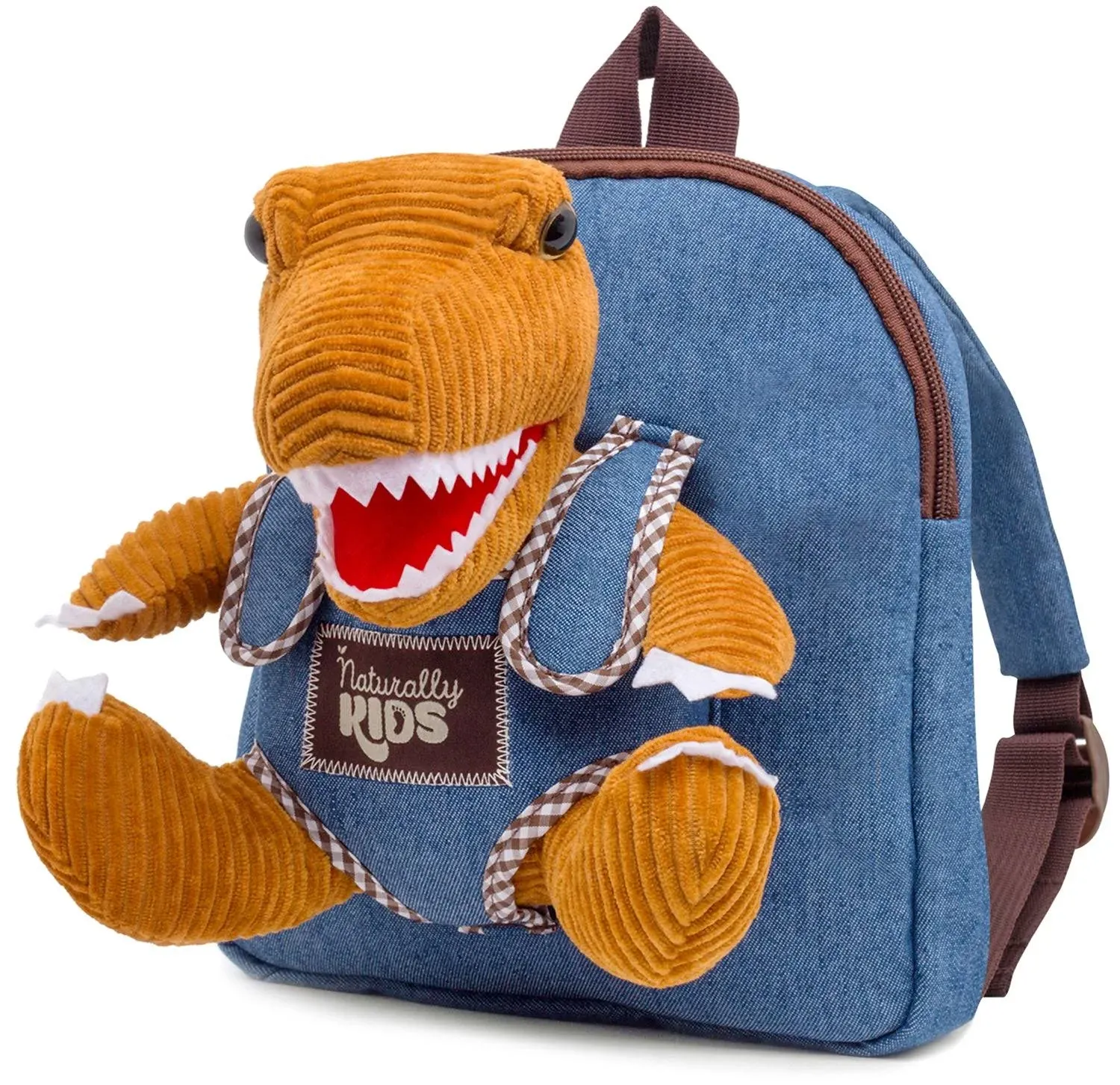 🦖 Very Small Toddler Backpack with Brown T-Rex Stuffed Corduroy Toy — MINI