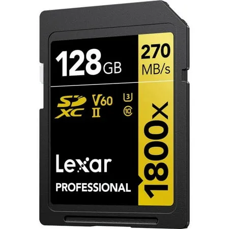 Lexar GOLD Series Professional 1800x 128GB UHS-II U3 SDXC Memory Card, 2-Pack