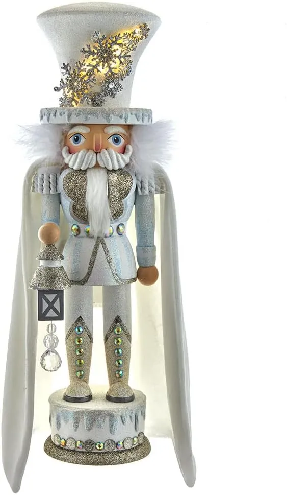 Hollywood Nutcrackers Hollywood White Snowflake Soldier Battery-Operated LED Nutcracker, 18-Inch