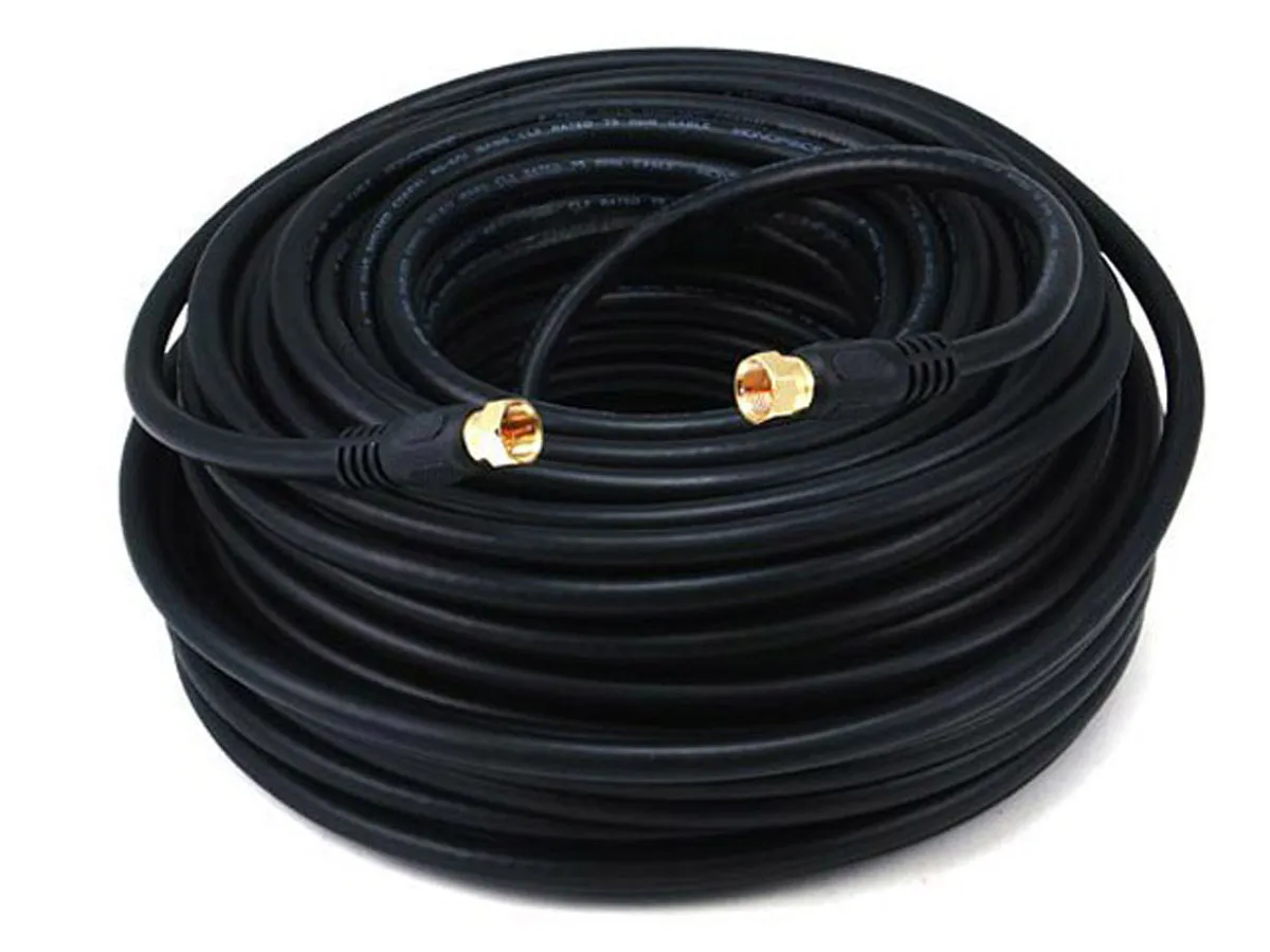 Monoprice RG6 Quad Shield CL2 Coaxial Cable with F Type, 100ft / Black