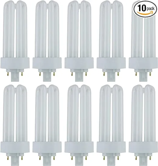 Sunlite CFL Plug-in PLT 4-Pin Triple Tube, 26 Watts, 4-Pin GX24q3 Base, 1800 Lumens, 2700K Soft White, 10 Pack