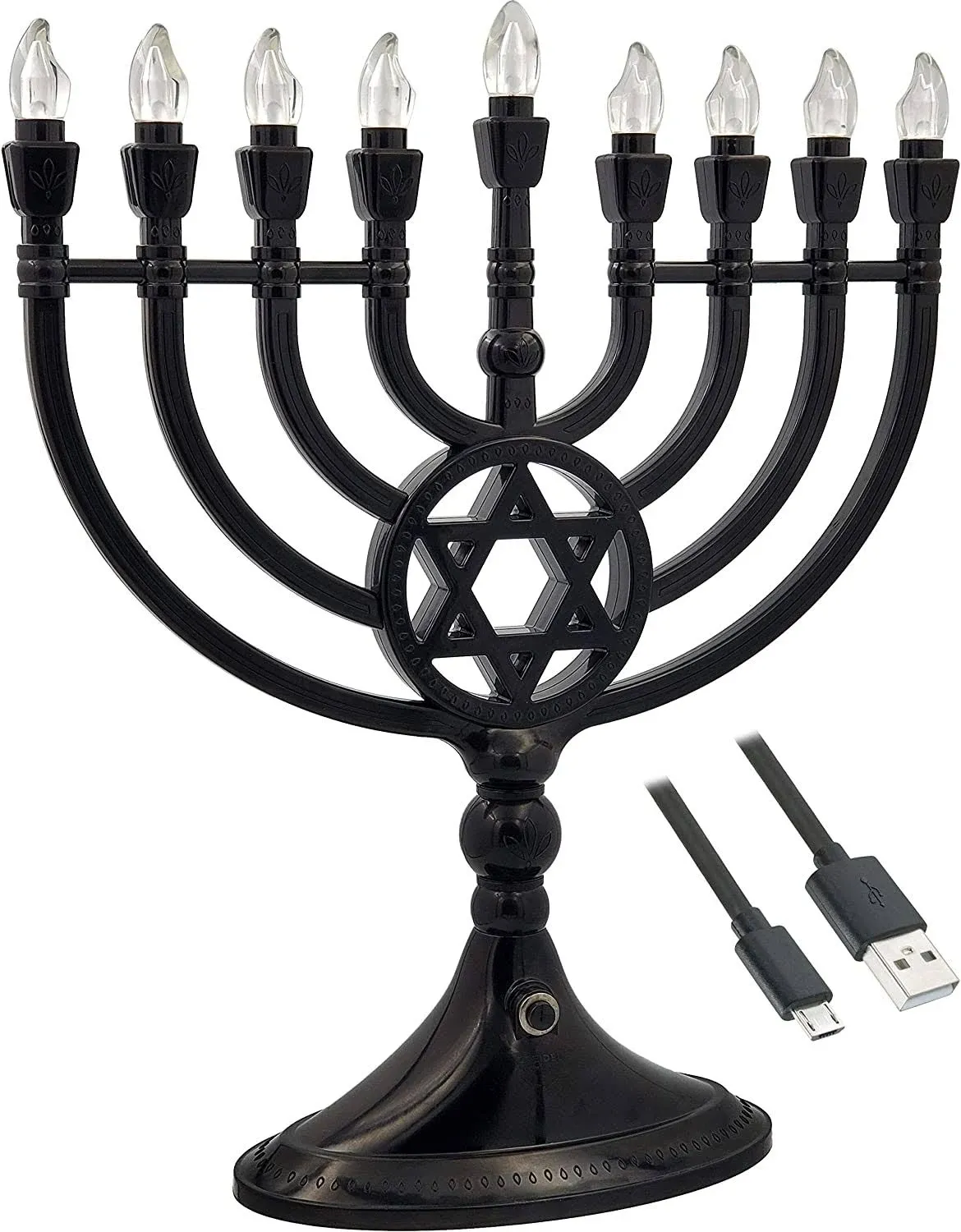 Black Black Hanukkah Menorah - 11 x 3.75 x 13 inch Traditional LED Electric Plastic Holidays Love Festiva HA001