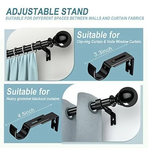 Black Curtain Rods for Windows 48 to 84 Inches, 1&#034; Diameter Adjustable Spring