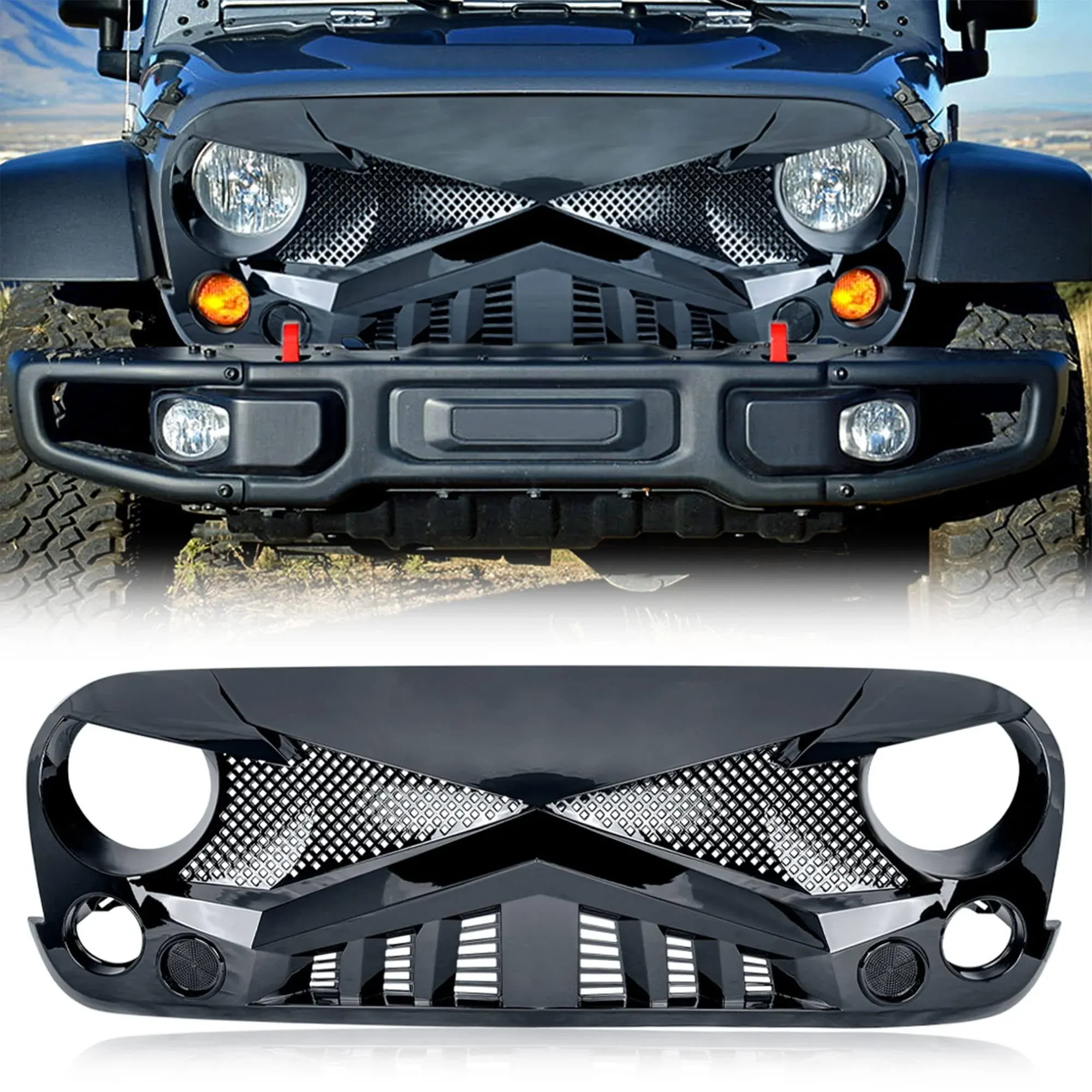 Hawke Grille; Glossy Black (07-18 Jeep Wrangler JK)