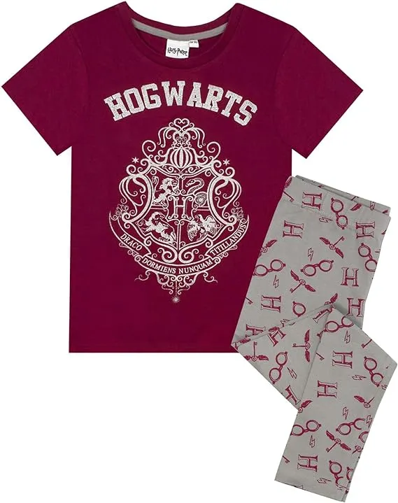 Harry Potter Pyjamas For Girls | Hogwarts Crest Glitter Print Long Leg Pyjamas | Magical Merchandise