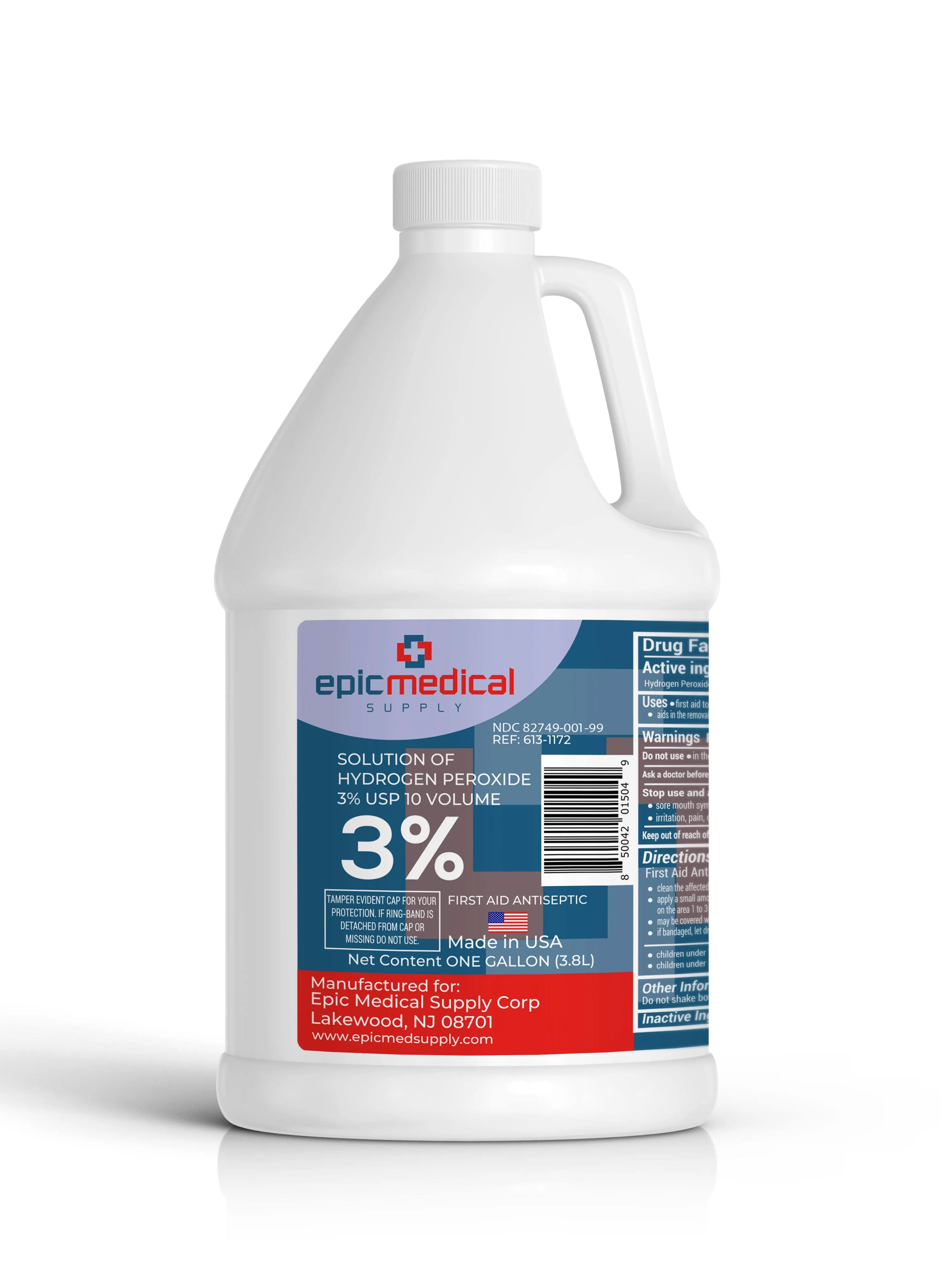 Epic Medical Supply Hydrogen Peroxide First Aid Antiseptic 3% USP, Gallon