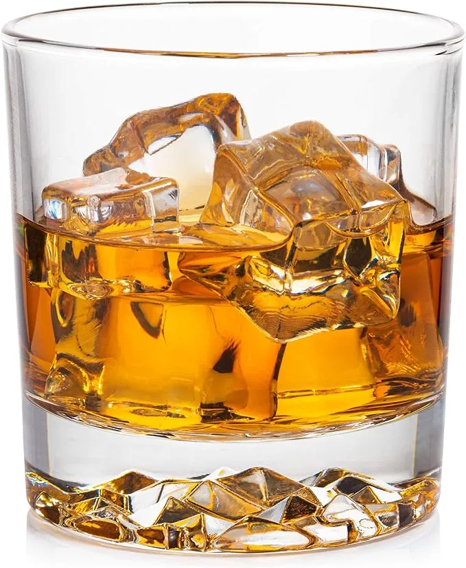 Whiskey Glasses Set of 4 with Brilliant Mountain Imprint | Bar Glasses | Old Fashioned Tumblers | Lowball Glasses | Rocks Glasses | Standard 11.5 OZ Beverage Glass