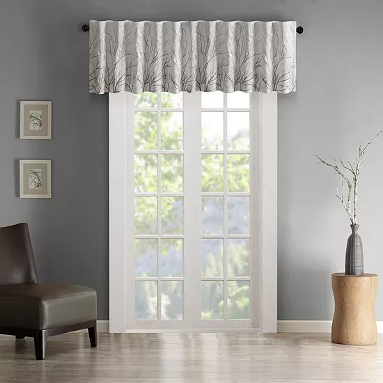 Madison Park Andora Faux Silk Embroidered Window Valance, Blue