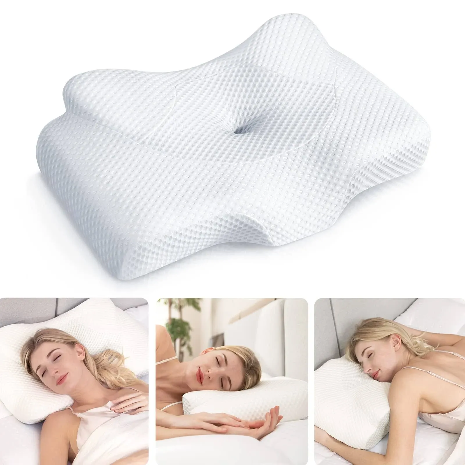 Odorless Adjustable Memory Foam Pillow with 3D Cooling Case for Neck Support