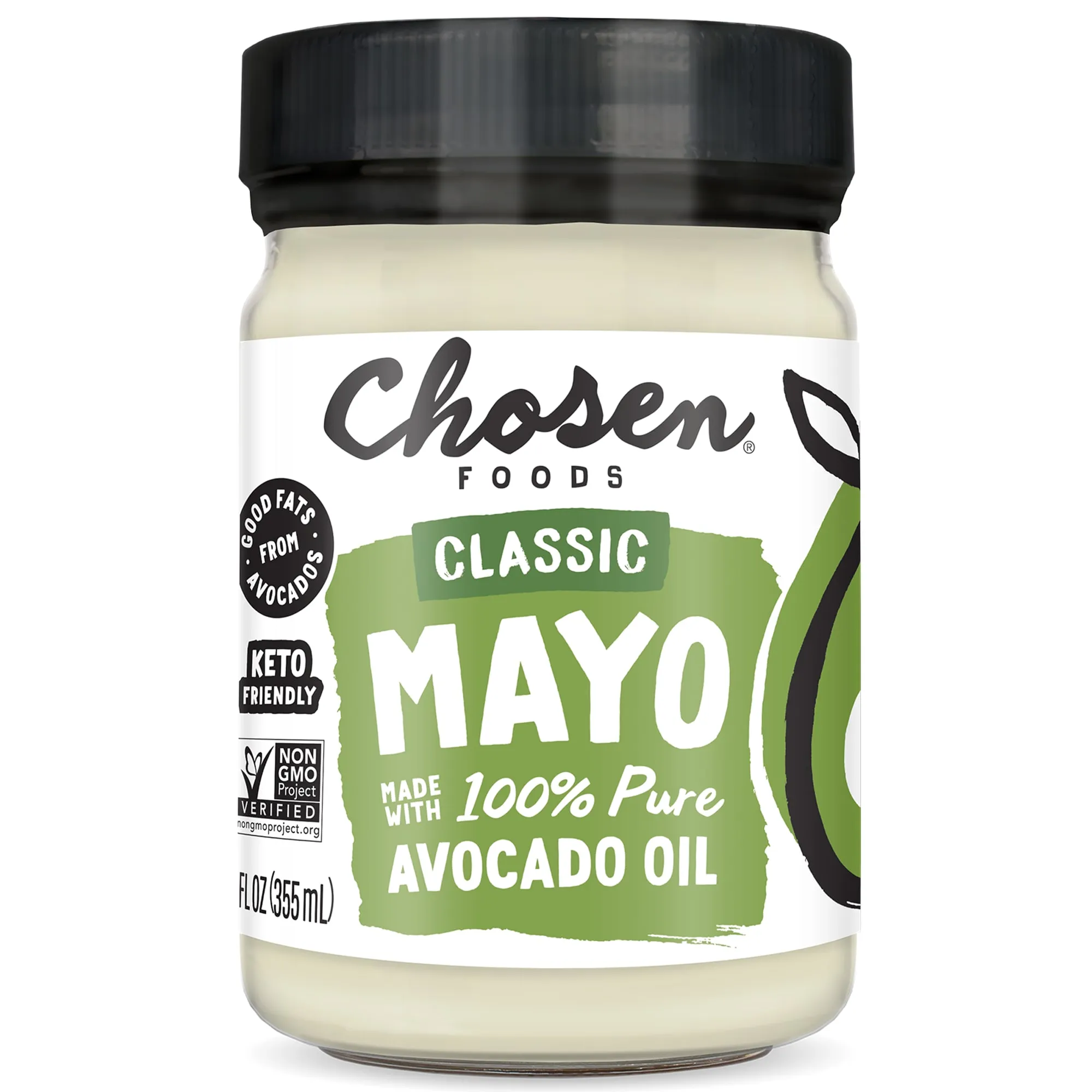 Chosen Foods 100% Avocado Oil-Based Classic Mayonnaise, Gluten & Dairy Free, Low-Carb, Keto & Paleo Diet Friendly, Mayo for Sandwiches, Dressings and Sauces, Made with Cage Free Eggs (12 fl oz)