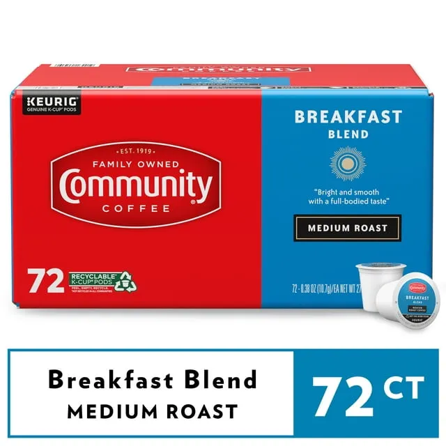 Community Coffee Breakfast Blend Medium Roast Keurig Coffee Pods, 72 Ct