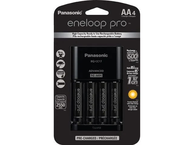 Panasonic eneloop pro Rechargeable Battery Bundle with Advanced Charger (4 x AA, 2500mAh)