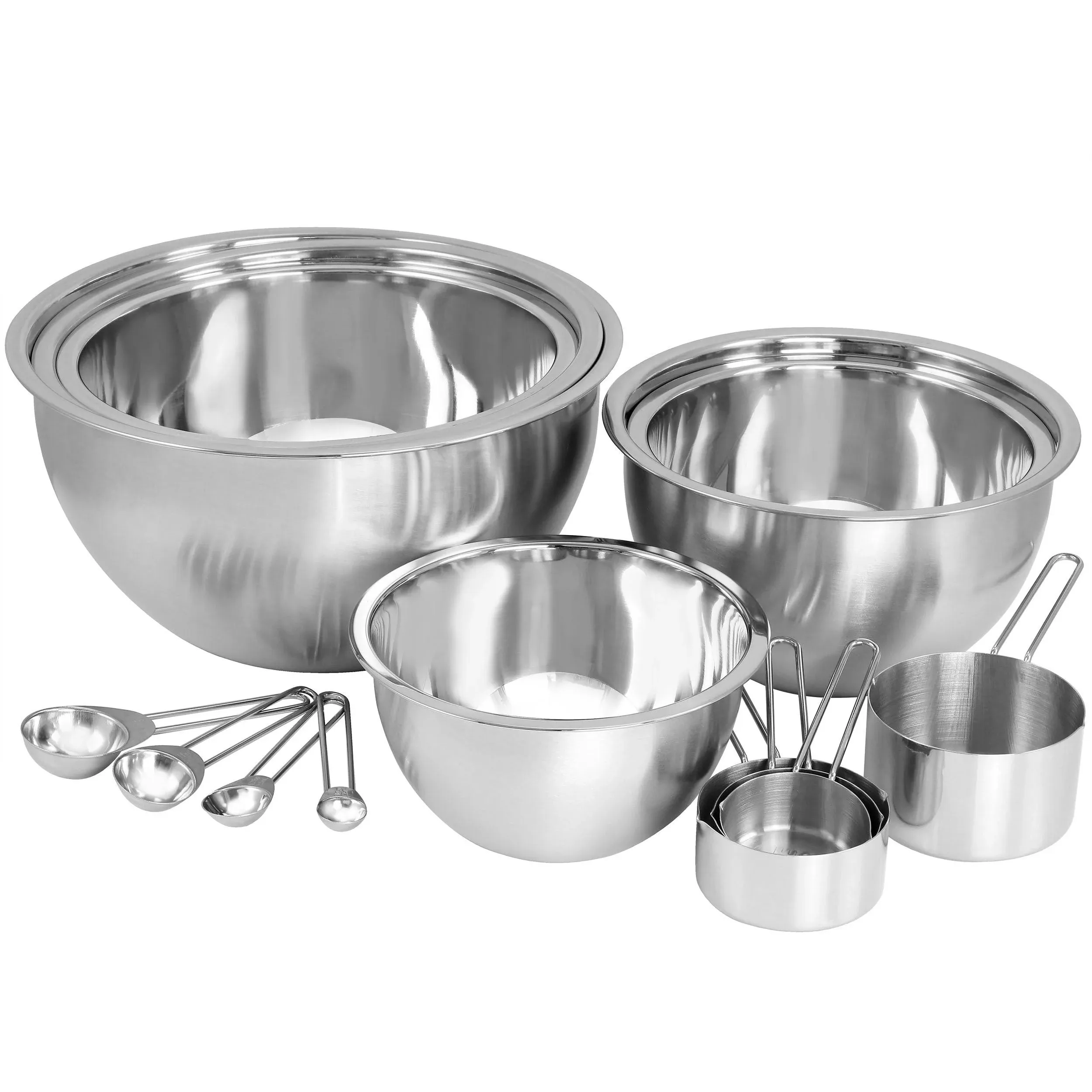 MegaChef 14 Piece Stainless Steel Measuring Cup & Spoon Set with Mixing Bowls in Silver | 10.7" x 10.6" x 6.4" | Michaels®