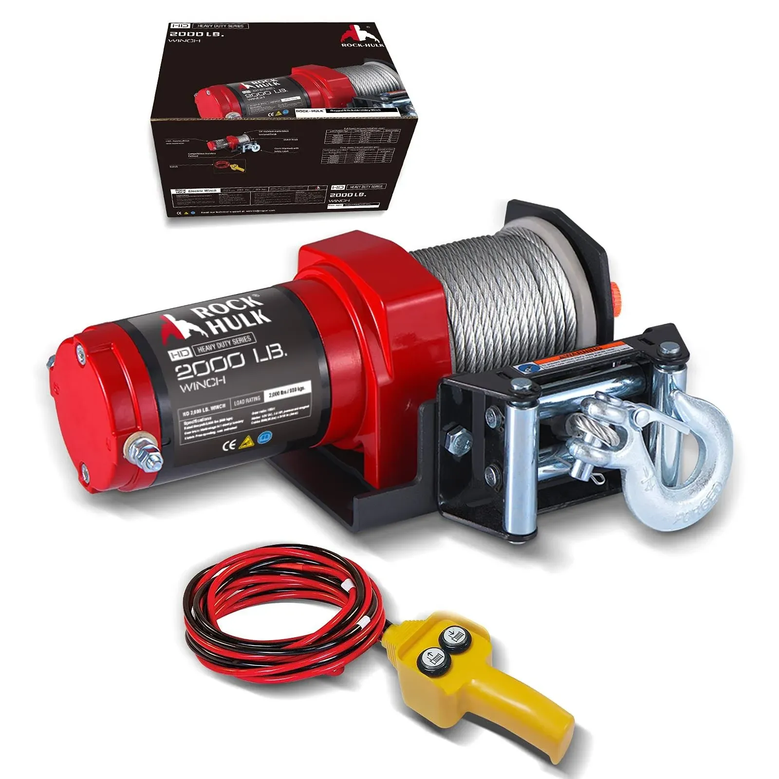 RUGCEL Rock-Hulk Electric 12V 2000lb/907kg Single Line Waterproof Winch