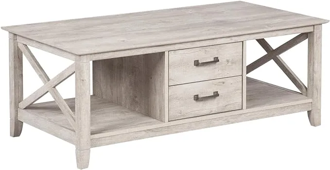 Saint Birch Honduras Wood Coffee Table with 2 Drawers in Washed Gray