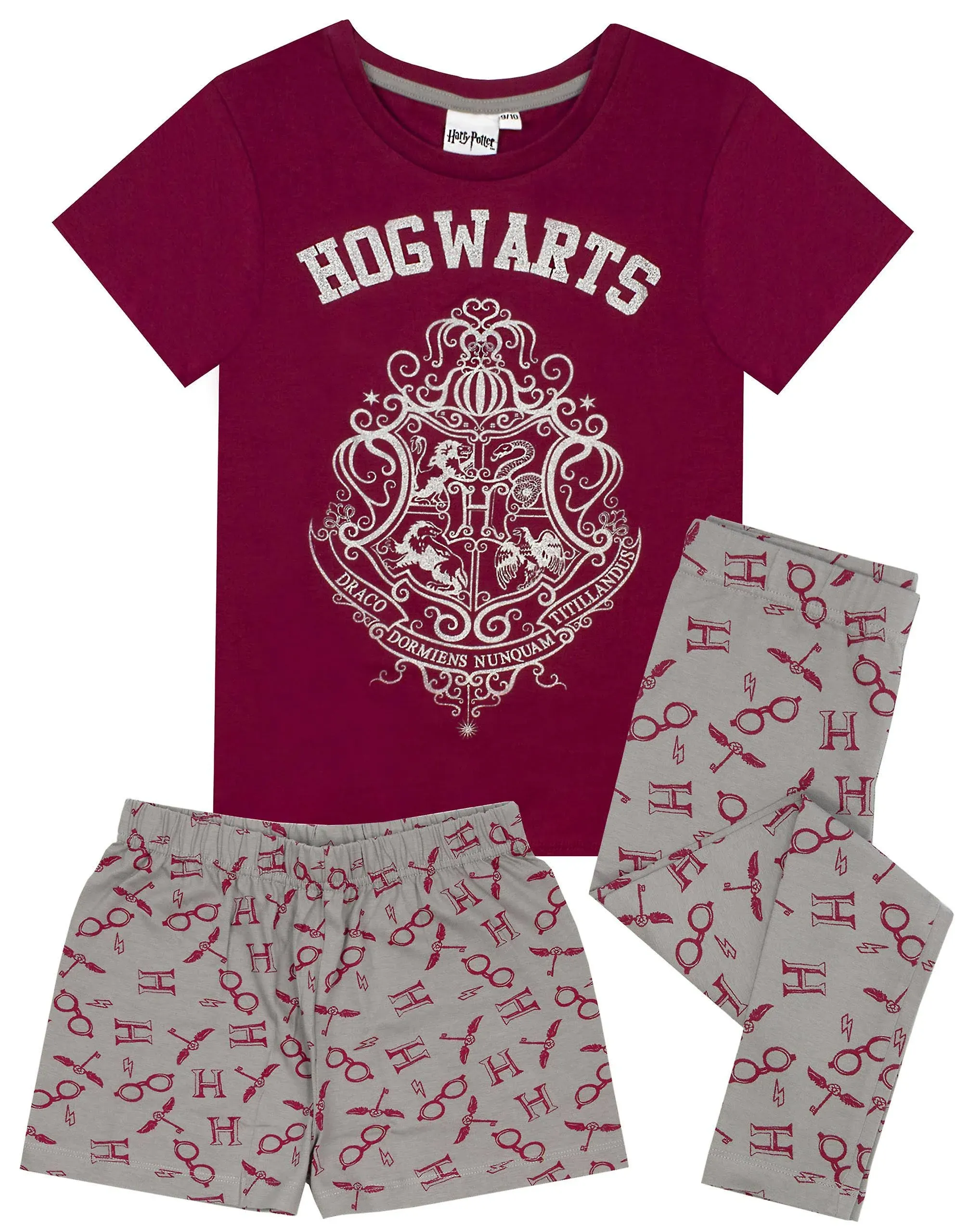 Harry Potter Hogwarts Crest Glitter Print Girl's Long OR Short Leg Pajamas